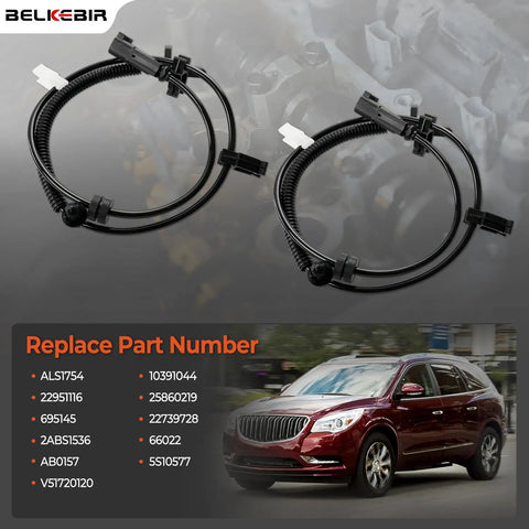 Direct Swap Pair Of Rear Abs Wheel Speed Sensors Left And Right Compatible With Chevy Traverse Buick Enclave Gmc Acadia 2009 To 2017 displayed against car background.
