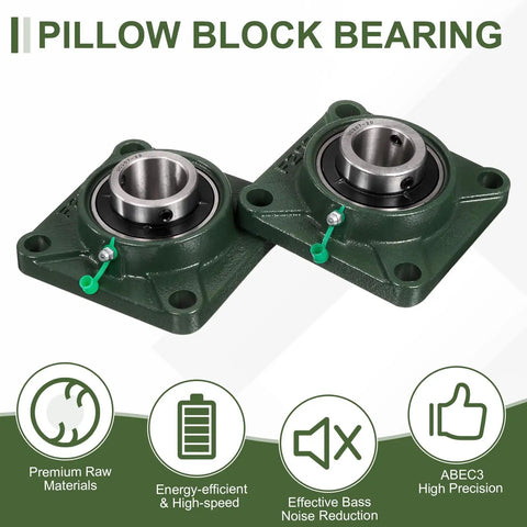 Self Aligning Pillow Block Bearing With 1.625 Inch Bore And Solid Cast Iron Base Chrome Steel Square Flange Mounted Ball Bearing ABEC3