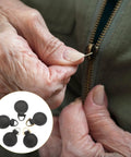 Top Level Black Aluminum Zipper Pull Tabs For Backpacks And Travel Luggage Smooth Glide Heavy Duty Replacement Hardware Zero Stress DIY Quick Upgrade Set shown on an elderly person's hands.