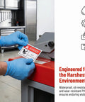 Hands applying 5 Pack Machinery Safety Stickers Keep Hands Away Hazard Decal For Moving Parts And Equipment Warning Sign
