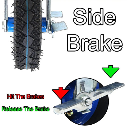 Beefy Heavy Duty Caster Wheels For Carts, Workbenches And Trolleys showing side brake and rubber tread