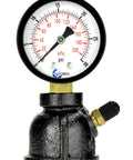 Gas pressure gauge with 1-inch FNPT brass valve and chrome-plated steel body, black finish, 0–30 psi (0–200 kPa) scale