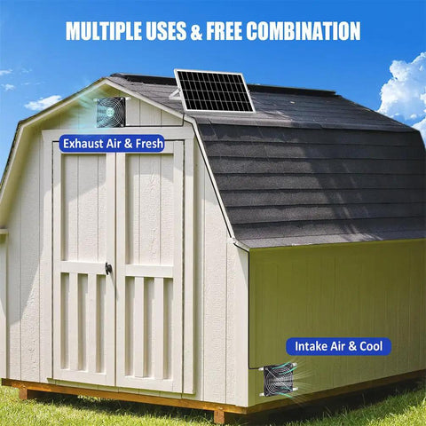 Solar Powered Dual Exhaust And Intake Fan Kit With 5 Inch Fans IPX7 Waterproof 13 Ft On Off Switch Cable Keeps Greenhouses Chicken Coops Sheds Dog Houses Cool With Fresh Air Ventilation For Outdoors