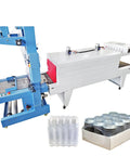 The Real Deal 2 In 1 Plastic Film Sleeve Seal And Shrink Packaging Machine Auto Heat Tunnel For Bottles And Cans Professional Grade Easy Button Access AC220V, with blue and white design and acrylic containers.
