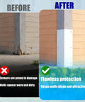 Before and after image showing Tough As Nails Double Pack White Stainless Steel Corner Guards 3 3/8 X 3 3/8 X 11 3/4 Inches installation effect.