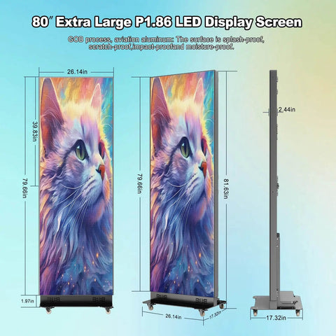 80 Inch Led Poster Display Straight Fire Visuals For Commercial Digital Signage showing detailed dimensions and vibrant imagery.
