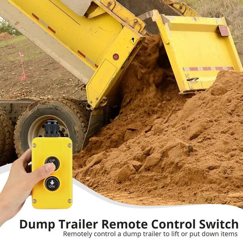 Durable 12 Volt Dump Trailer Remote Control With Up Down Switch For Tippers And Hoists Compact Hydraulic Button in use with dump trailer