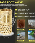 Well Pump Foot Valve 1-1/4 Inch Female NPT Check Valve With Brass Body, Strainer, 0.18 Inch Filter Holes, diagram and usage