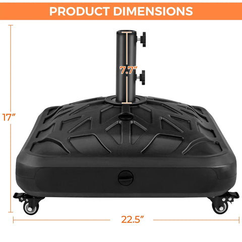 Fillable Mobile Umbrella Base With 4 Wheels 4 Locks 2 Knobs Heavy Duty Patio Umbrella Pole Holder 123 Lb Black Checkered