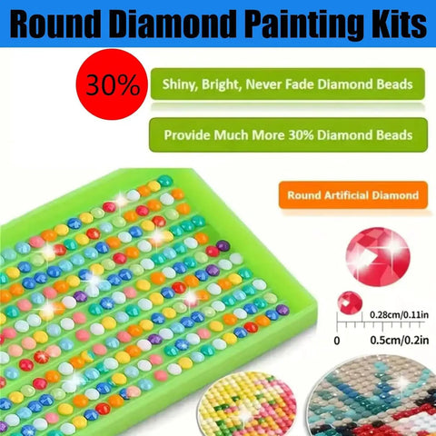 Dope Animal And Flower 5D Diamond Painting Kit For Adults Beginners, round diamond beads detail on green tray.