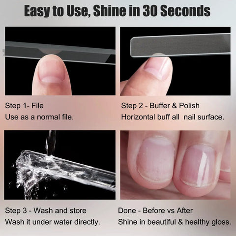 Steps using Crystal Nail Buffer Kit For Shaping Buffing And Polishing Natural Nails Fine Crystal Nail Files Set 2 Pack Pro Manicure Tools