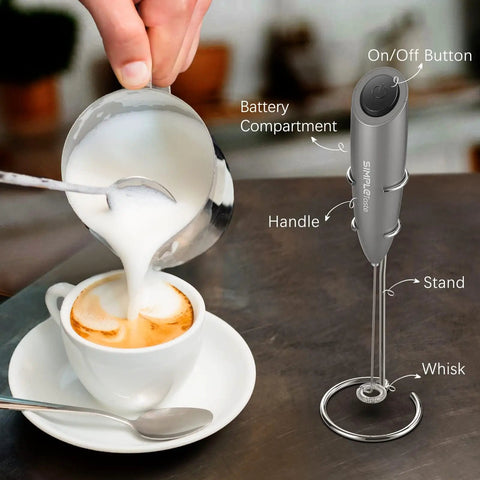 Handheld Milk Frother With Stand, Electric Foam Maker With Stainless Steel Whisk For Cappuccino, Latte And Bulletproof Coffee