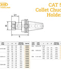 Heavy Duty Cat50 Er32 Collet Chuck With Twelve Inch Gauge Length, dimensions and specifications detailed in schematic.