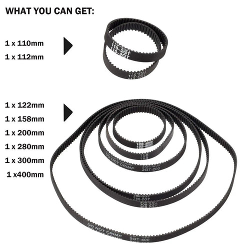 Eight Pack 3D Printer Timing Belts 2GT-6 Closed Loop Rubber, 6mm Wide, Assorted Lengths 110mm to 400mm Replacement Parts