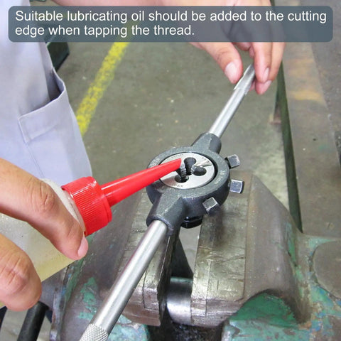 Applying oil to Premium M2.5 X 0.45 Right Hand Round Thread Die In HSS for smooth operation, DIY use