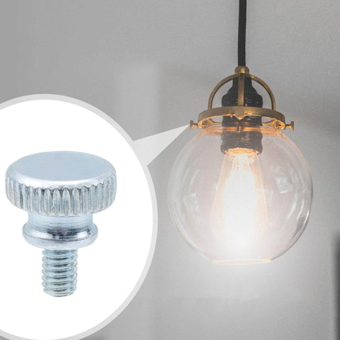 24Pcs M4x6mm Thumb Screws, Zinc Plated Carbon Steel With Flat Knurling Heads next to a pendant light fixture.