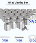 50 Pack Stainless Steel Standoff Screws, One Inch Diameter By One Inch Length, Silver Mounting Hardware for Signs and Panels