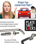 Anti Theft License Plate Frame Kit With Tamper Proof Hardware promotion collage with security features and components
