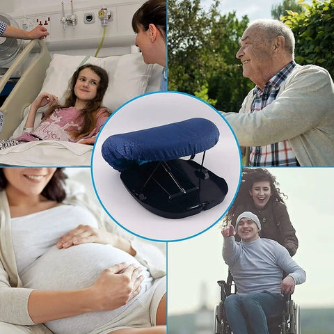 This Portable Electric Seat Lift Assist Helps Elderly Stand Up Easily With Strong Support For Most Couches And Armchairs Allowing You To Feel Confident Rising From Your Favorite Chair At Home with blue cover seen