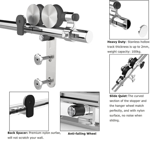 6 Foot Barn Door Hardware Sliding Track Kit In Stainless Steel Built Tough For Single Wood Door With Y Shape Hanger