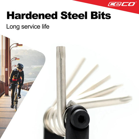 Compact 10 Function Bike Tool Kit, Heavy Duty Bicycle Multi Tool with hardened steel bits, ideal for riders on the go.
