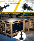 Rock Solid Adjustable Furniture Leveling Feet 3/8 Inch By 16 Thread Holds 1320 Lbs With T Nut Kit To Knock Out Wobbly Sofas Cabinets Tables Chairs Quick Black Four Pack on sturdy workbench.