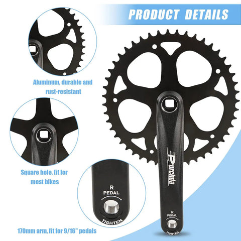 Universal 48T 52T Crankset For E Bikes With 170mm Aluminum Arm showing chainring, crank arm, and pedal fitting detail