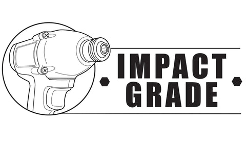 Illustration of impact grade tool with text "IMPACT GRADE" for Three Piece Stubby Impact Socket Adapter And Extension Kit.