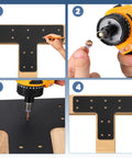 Rock Solid Carbon Steel T Post Bracket And Flat Mending Plate Mounting Kit installation steps with screws and tools.