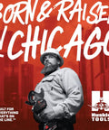 Man with beard holding Beast 32mm Manual Hydraulic Cutter against Chicago skyline, wearing work attire.