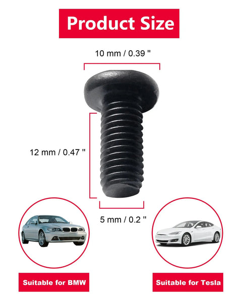 Anti-Theft M5 License Plate Screws 0.8x12mm For BMW And Tesla Black Stainless Steel Car Tag Bolts With Caps, Rustproof Security