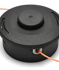 Front view of Compatible 25 2 Bump Feed Trimmer Head Replacement For Weedeater And Brush Cutters with nylon line visible.