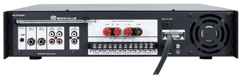 Back view of 650 Watt Six Zone 70V Commercial Amplifier With Bluetooth USB SD Card Playback FM Radio Rack Mountable.