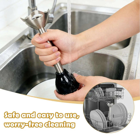 No Sweat 300W Hand Blender With Variable Speed Dial for Smoothies Baby Food Purees and Sauces being cleaned under running water.