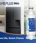 Premium Refrigerator Water Filter Replacement For Samsung NSF 53 And 42 Certified BPA Free beside black fridge
