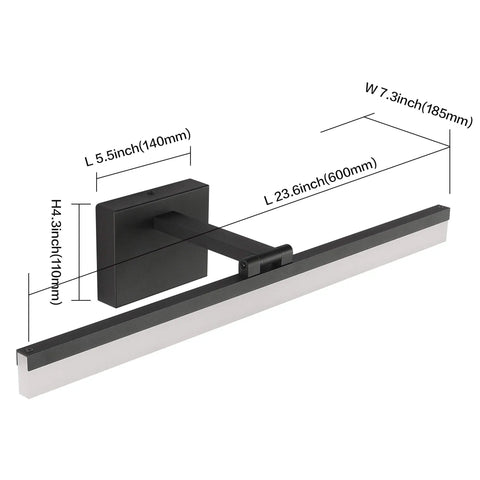 24 Inch LED Modern Matte Black Bathroom Vanity Light Over Mirror Bar With 180 Degree Up Down Adjustment Side View