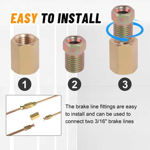 Brake Line Fittings Kit, 100 Piece Value Pack For Three Sixteenths And One Quarter Inch Lines, Inverted Tube Nuts And Unions, with installation steps