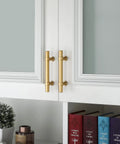 15 Pack Three And Three Quarters Inch Hole Center Gold Cabinet Handles Brushed Brass Drawer Pulls on white cabinet