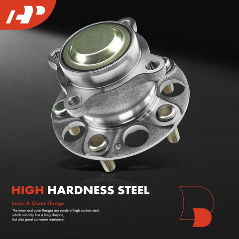 Close-up of Two Pack Rear Wheel Bearing And Hub Assembly With Five Lug For Honda Accord 2013 2014 2015 2018 2019 2020 2021 2022 2023 And Acura TLX 2015 2016 2017 2018 2019 2020 FWD, showing high hardness steel construction.