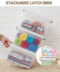 4 Pack 6 Qt Clear Storage Bins With Lids And Grey Handles Stackable Plastic Bins for Organizing Toys and Crafts