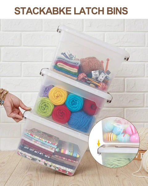4 Pack 6 Qt Clear Storage Bins With Lids And Grey Handles Stackable Plastic Bins for Organizing Toys and Crafts