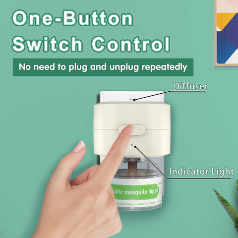 Hand pressing button on Plug In Mosquito Repeller For Indoor Use, Electronic Insect Repellent With 20 Foot Protection Zone