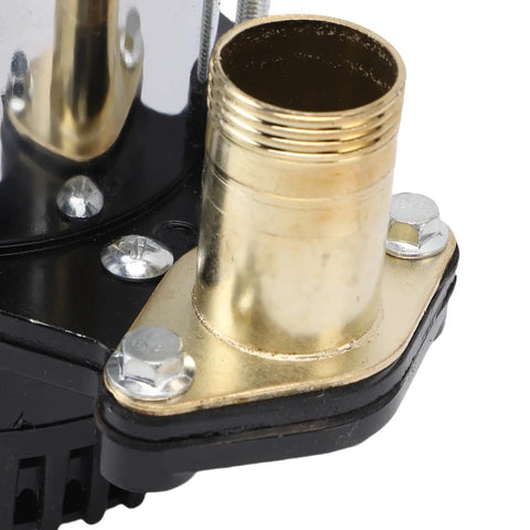 Built Like A Tank Stainless Steel Submersible Sump Pump 300W With 8 Foot Cable brass outlet fitting close-up for farm and industrial use