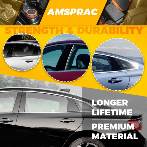 AMSPRAC glossy black door pillar covers for Chevrolet Malibu 2016-2021, 6-pack exterior door moldings.
