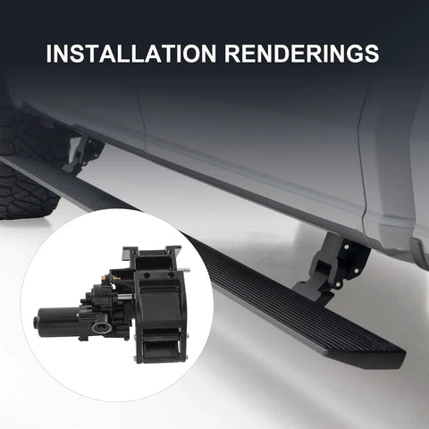 Power Running Board Motor Left Driver Side Replacement For Ford F150 2007 2014 3.5L To 6.2L V8 Models With Front Left Motor And Mounting Bracket For Smooth Step Access installed under truck