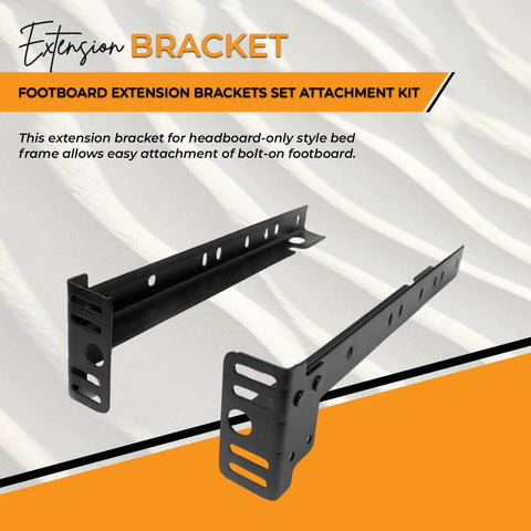 Heavy Duty Adjustable Metal Bed Frame Footboard Extension Brackets Set Of Two showing black steel brackets for bed frame attachment.