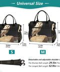 Large Insulated Lunch Bag With Owl Desert Landscape Design Portable Leakproof Soft Cooler Tote For Men Women Holds 18 Cans Beach Camp Picnic Road Trip, shown in small and medium sizes with dimensions and detachable strap.