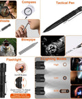 Image showing components of the 125 Piece Survival Kit For Outdoorsy Folks And Women, Ultimate Backcountry Emergency Gear With Axe, Shovel, Flashlight, Compass, Paracord, First Aid, Fire Starter, Wire Saw, Raincoat, Thermal Blanket For Hiking And Camping.