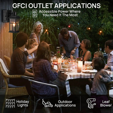 Outdoor Porch Light With Built In GFCI Outlets Dusk To Dawn Motion Sensor And Three Mode Settings For Exterior Wall Mount