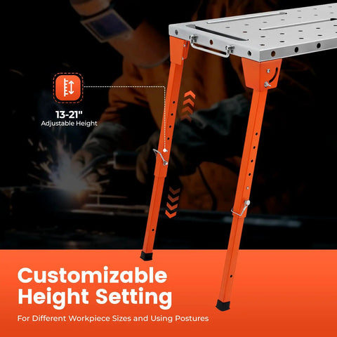 Heavy Duty Folding Welding Table With Adjustable Height And 1000 Lb Capacity Shop Grade Steel Workbench Built Tough for height adjustment.